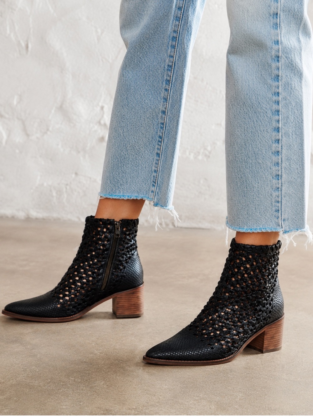 Free People In The Loop Woven Leather Ankle Boots Black EU 40 US 10